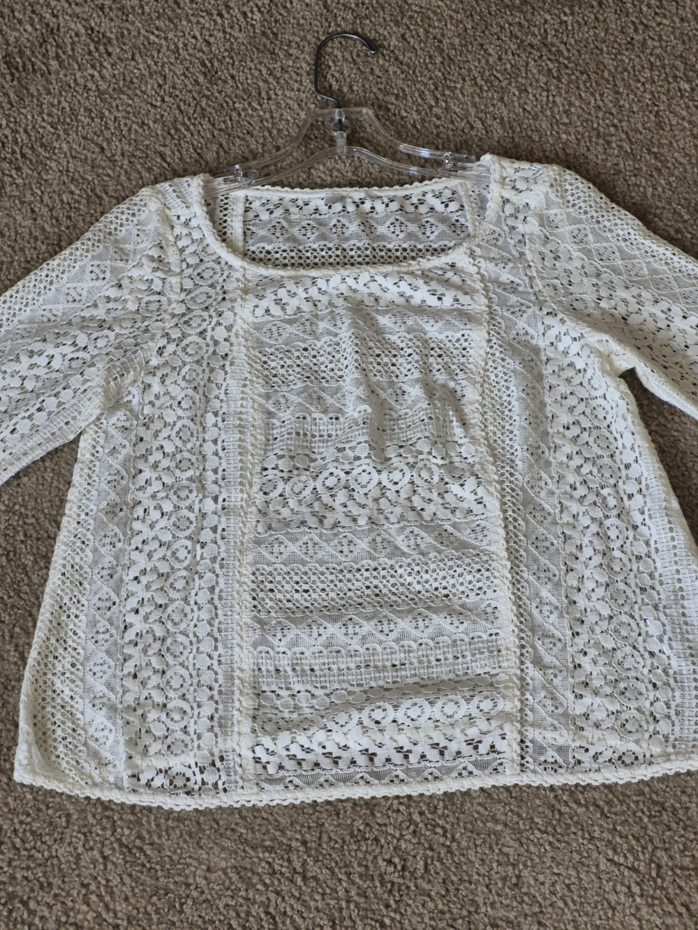 Joie Cream Lace Crochet Long Sleeve Top